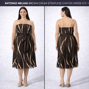 Antonio Melani Elegant Brown and Cream Strapless Dress Size 14